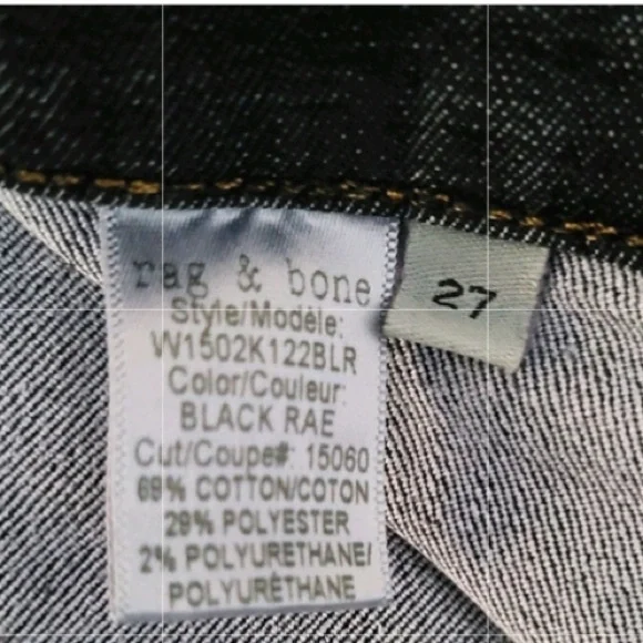 RAG & BONE Mid-Rise Black Rae Skinny Dark Wash Cotton Blend Jeans Size 27 - Picture 7 of 8